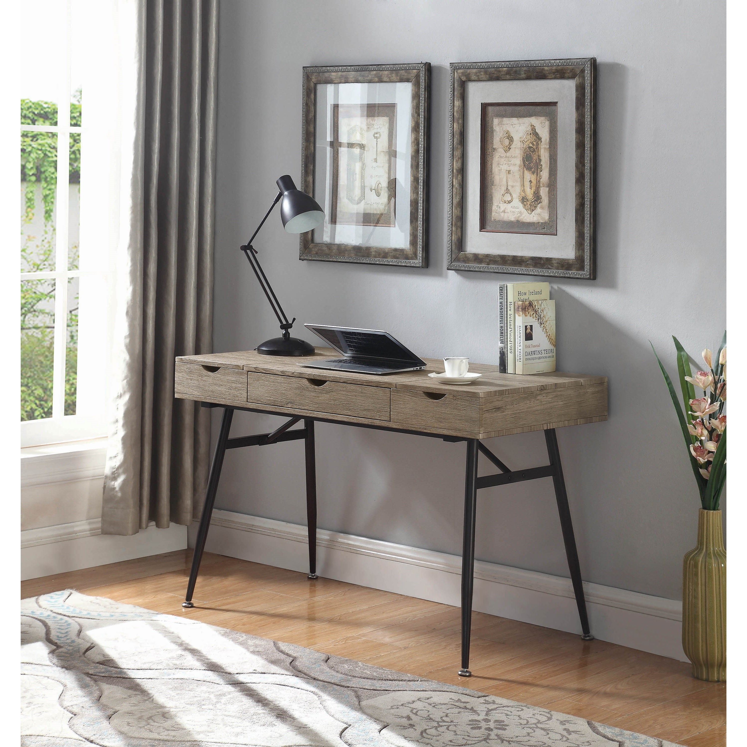 Coaster 800436 black glass top outlet computer desk with two storage drawers